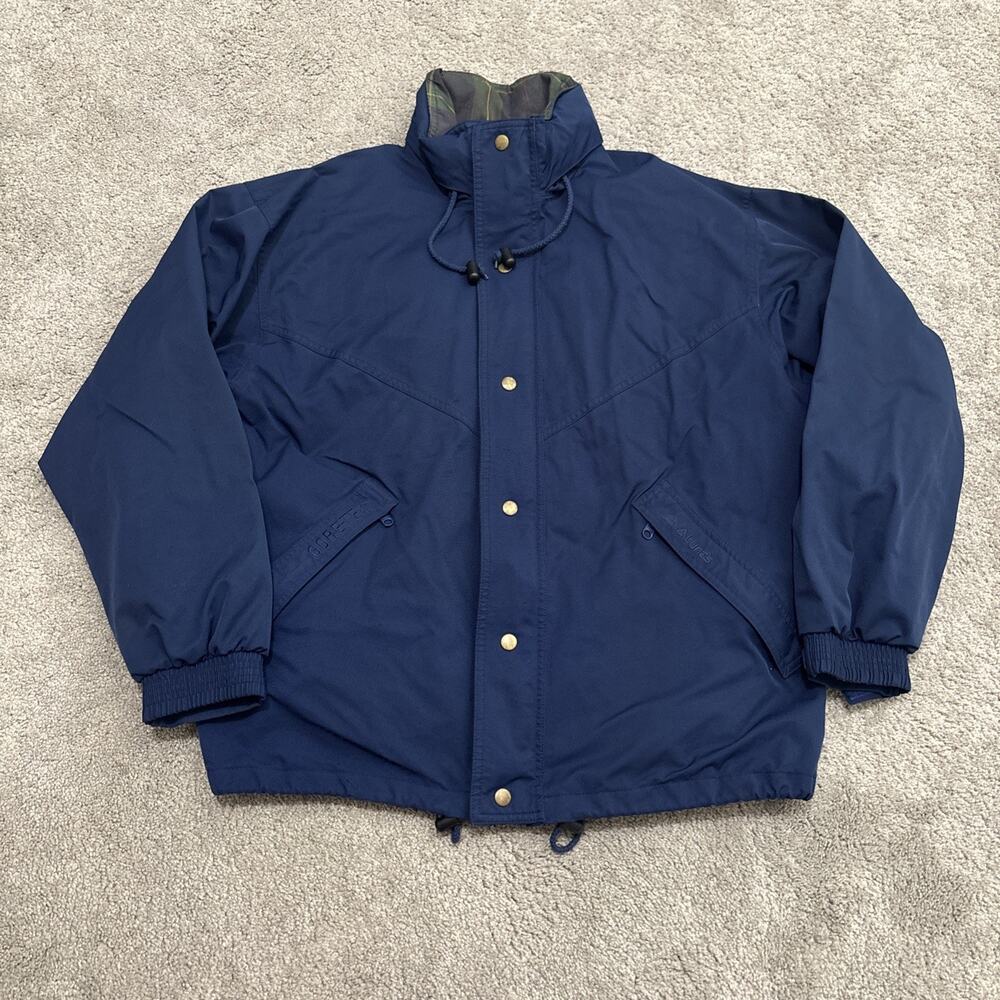 Atunas Gore-Tex Mens Size Large Navy Blue Jacket Hooded Plaid Lining